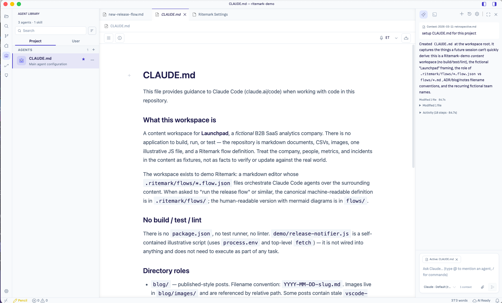 CLAUDE.md shown in the Agent Library as the main agent config