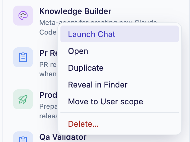 Pinned agent chip in the composer