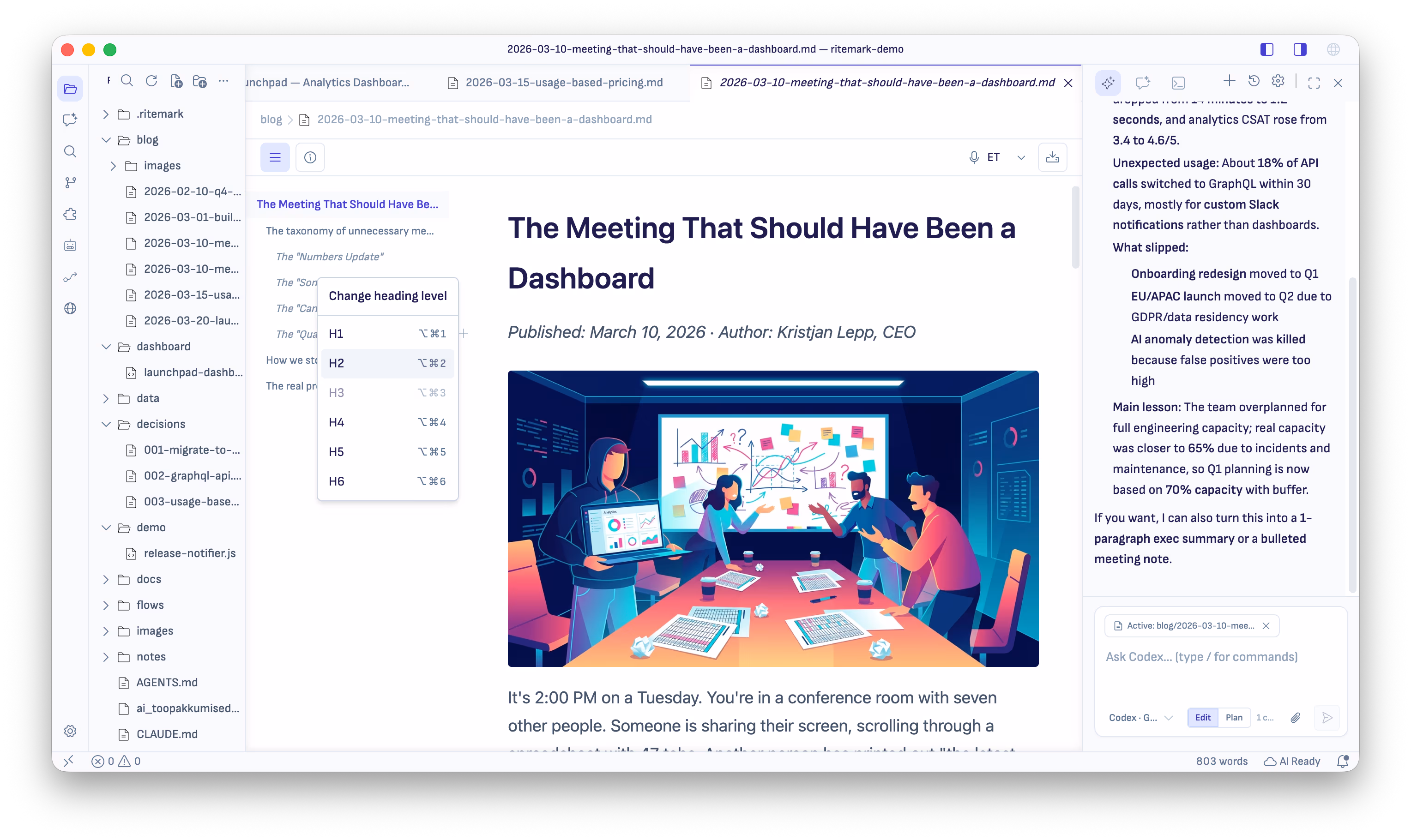 TOC right-click heading level menu