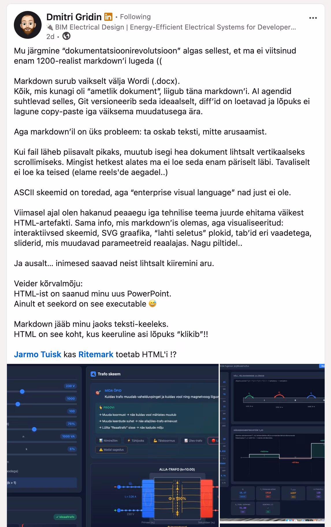 Dmitri Gridini postitus HTML-artefaktide kasutamisest käivitatava PowerPointina kõrvuti markdowniga