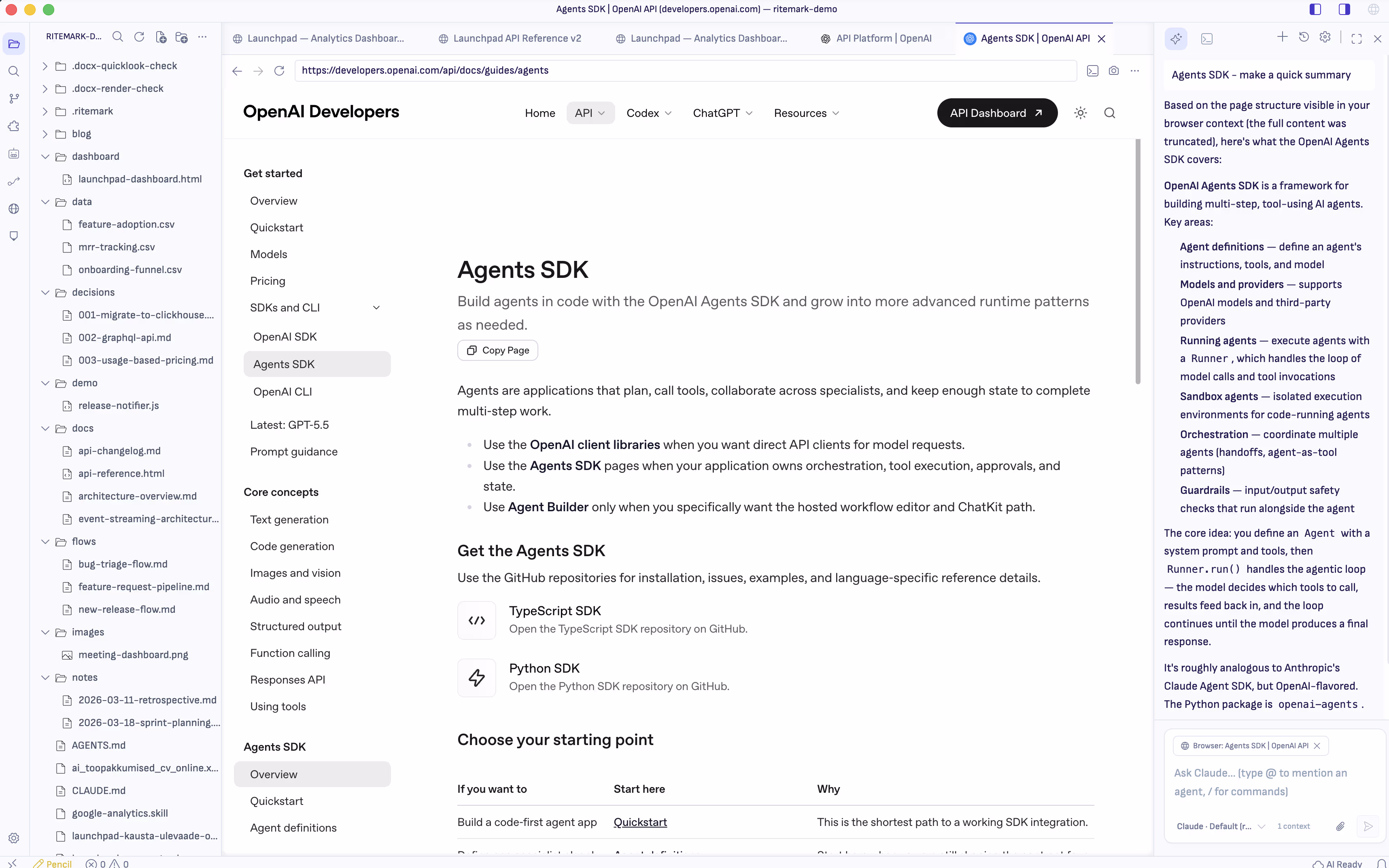 Ritemark built-in browser pane next to the editor