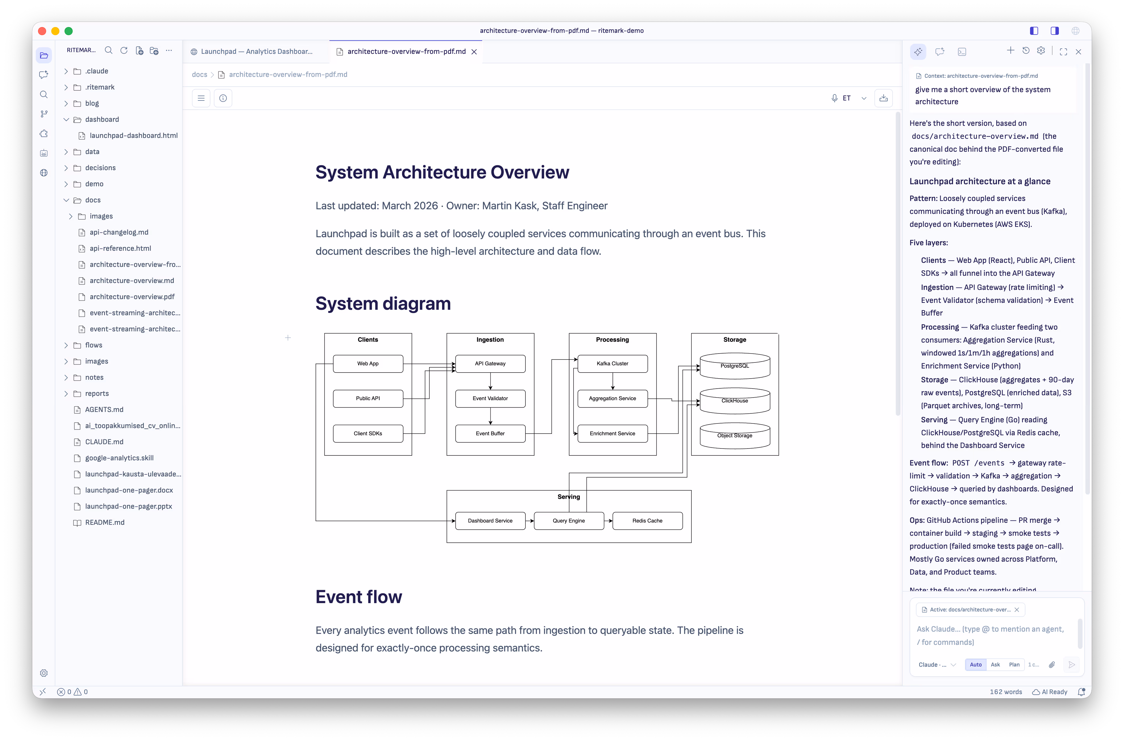 A draw.io architecture diagram embedded inline in a markdown document, rendered between the prose sections
