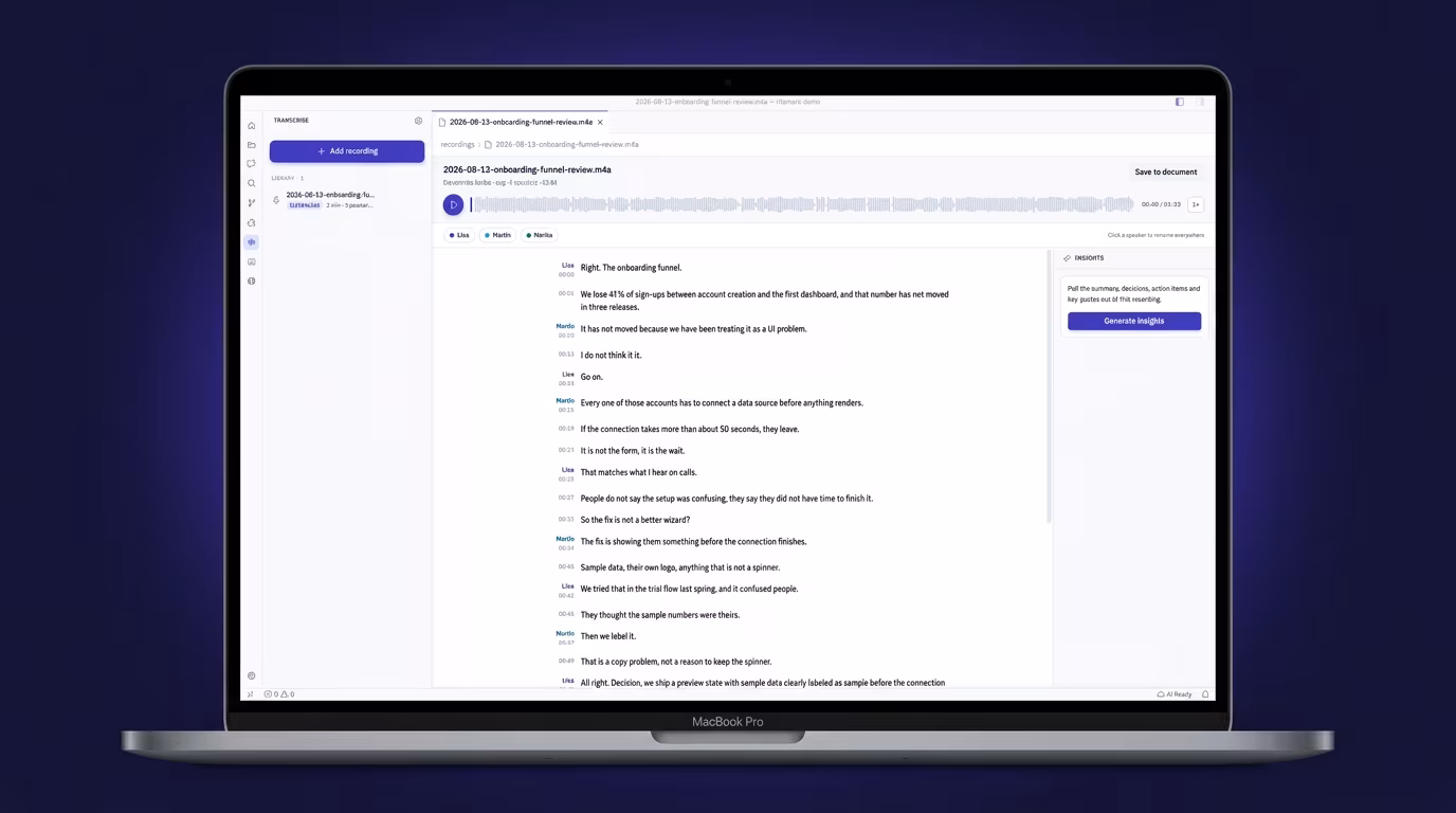 Ritemark v1.9.0: From recording to working document