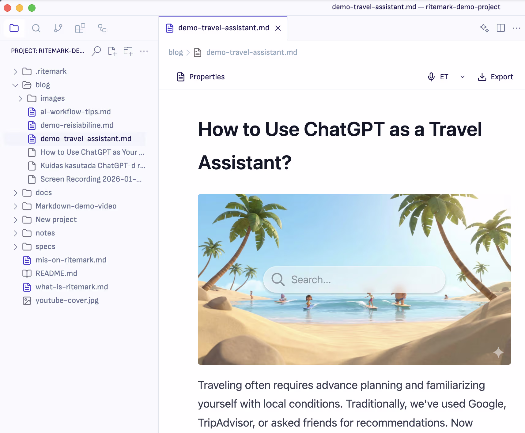 Ritemark's split-pane view with editor and AI terminal side by side