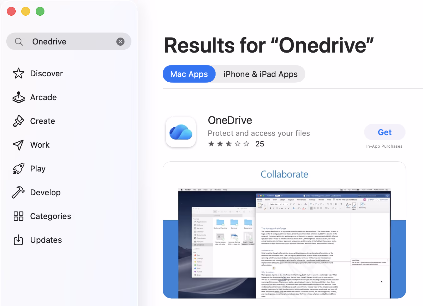 OneDrive äpp Mac App Store'is