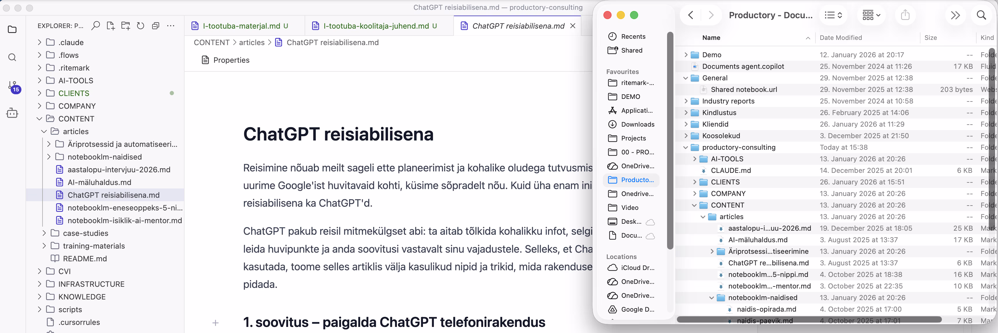 SharePoint kataloog ja sealt üks fail avatuna Ritemarkis