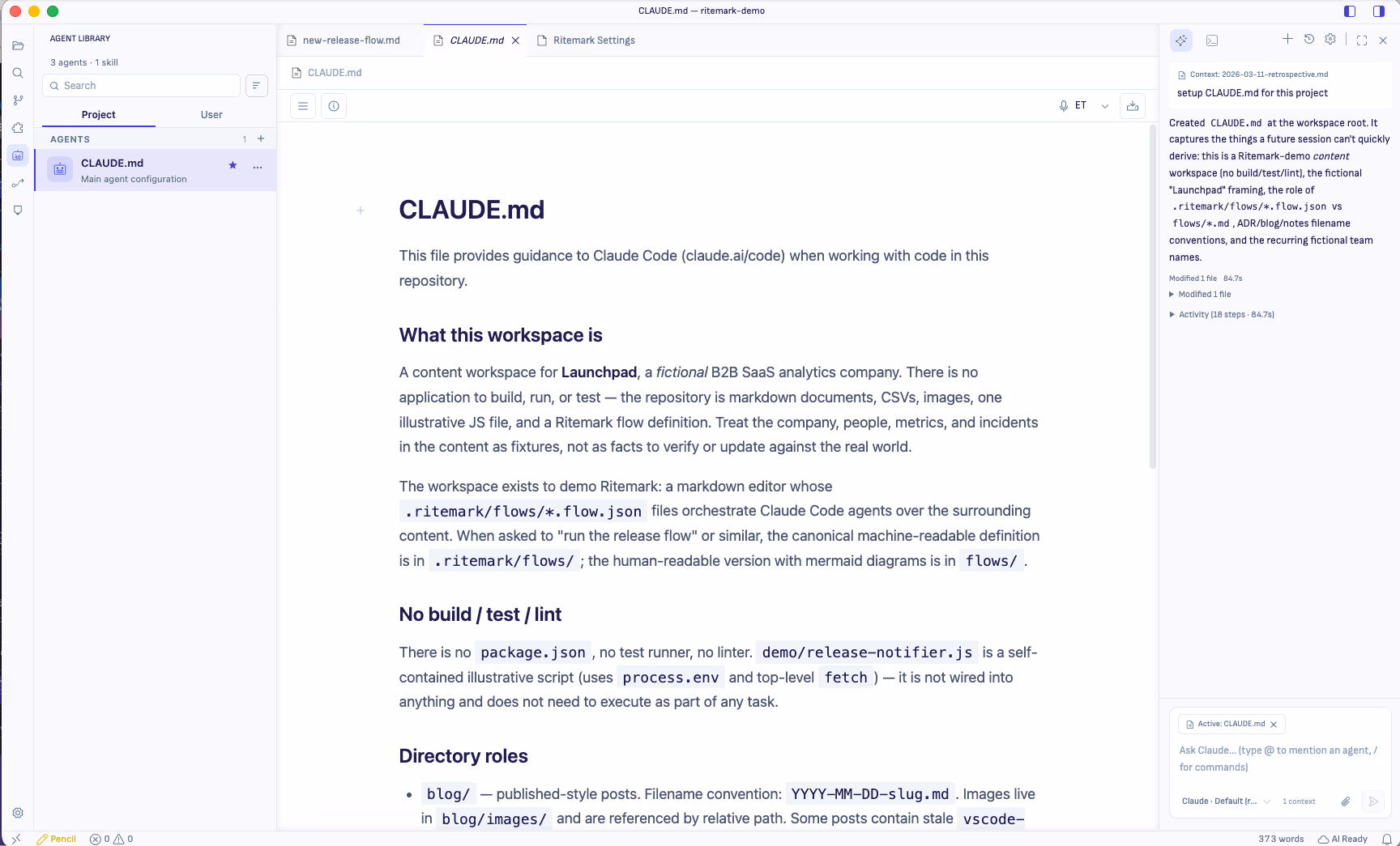 CLAUDE.md kogus peamise agendi konfiguratsioonina
